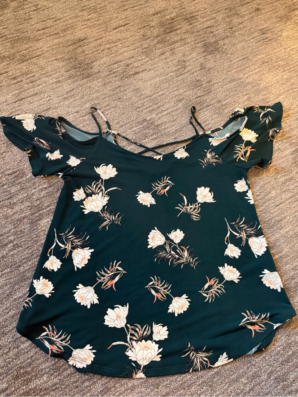Kaileigh Dark Green Floral Off-Shoulder Camisole